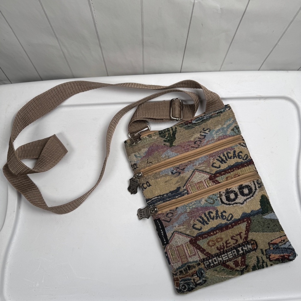 Karriage-Mate Route 66 Travel Graphic Crossbody Bag Woven Canvas Tapestry Purse‎